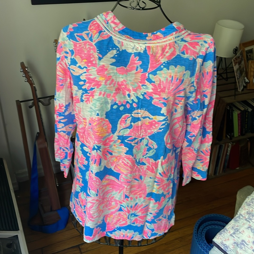 Lilly Pulitzer Blue Pink Floral Tunic - Picture 3 of 3